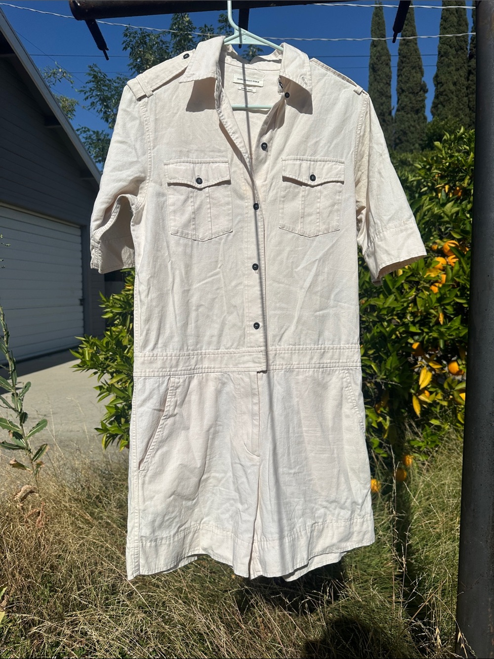 Isabel Marant Etoile Cream Short-Sleeve Utility Summer Romper Playsuit 38